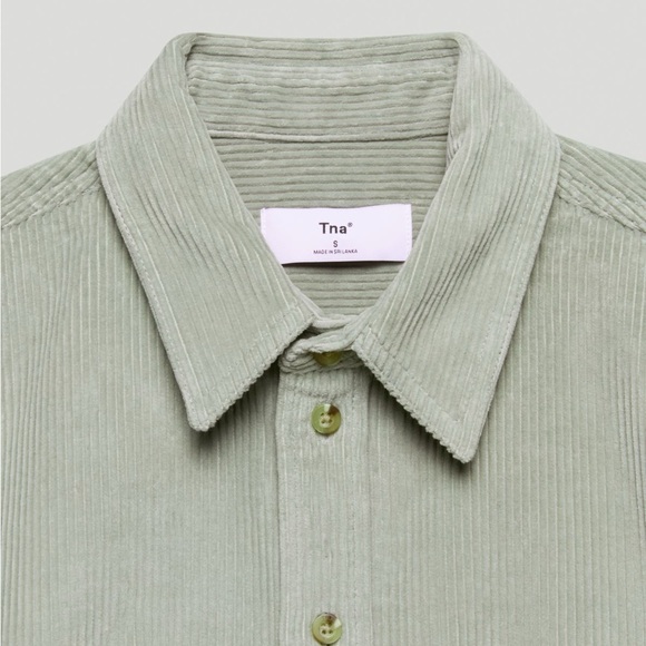 TNA Aritzia Corduroy Union Cropped Button Up Long Sleeve Blouse Dusky Green - Picture 3 of 15